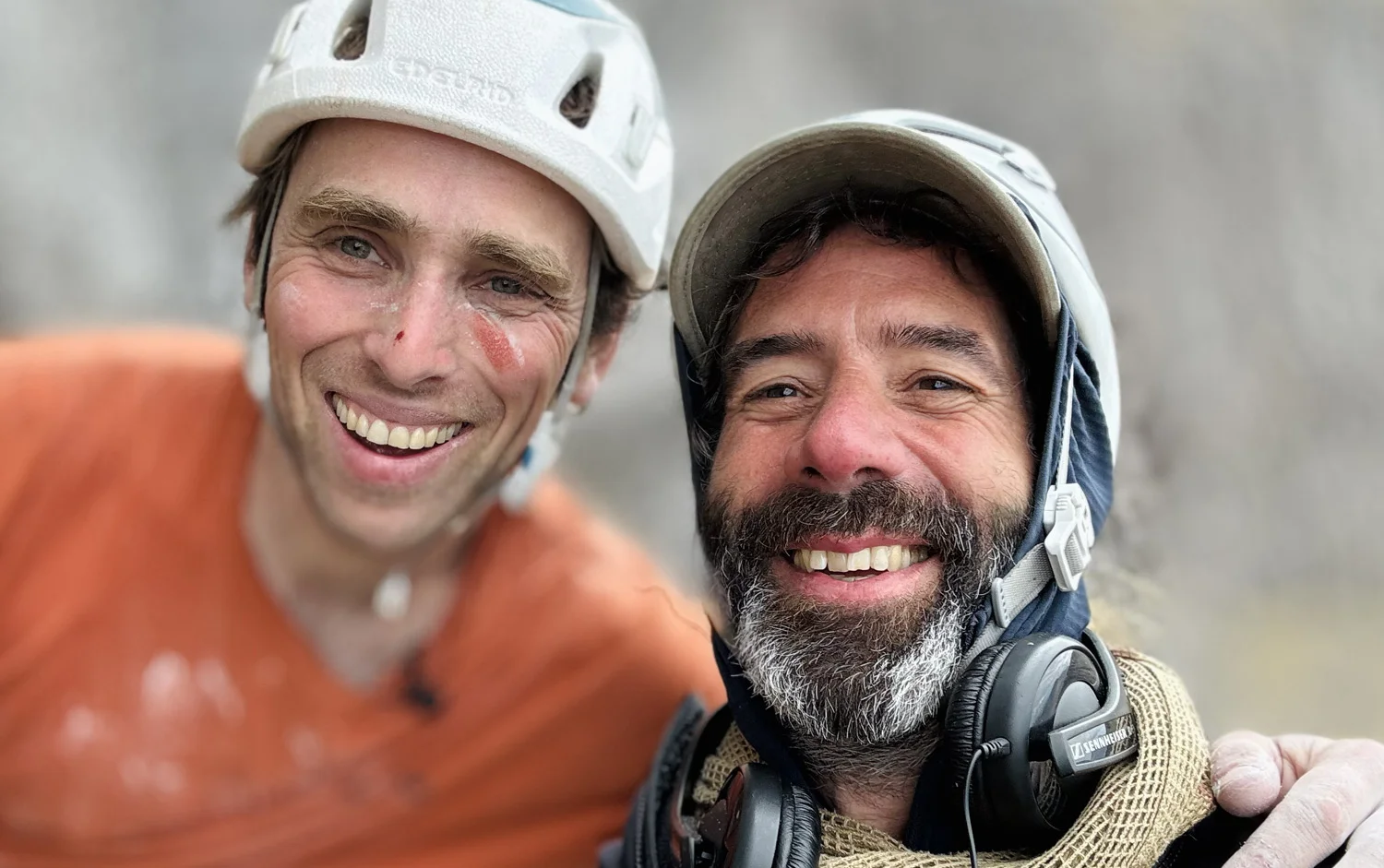 Alastair Lee and a fellow climber behind the scenes